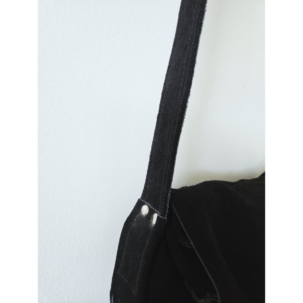 Dream Apparel Black Suede Leather Biker Bag Peace Sign Boho Crossbody Fringe - Picture 7 of 9